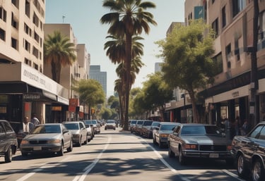 A vibrant city street scene with diverse men and women wearing Rich Clothe apparel.