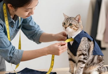 sastre tomado medidas a un gato que quiere un traje