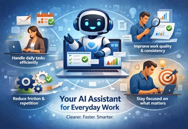 AI assistant and professional reviewing strategy, growth, and decisions on dashboard.
