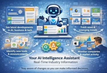 AI assistant presenting real-time insights on trends, tools, and market activity via dashboard.