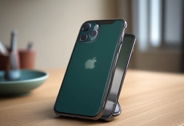 Close-up of sleek, luxurious phone accessories in Totalmix Eletrônicos' signature red and black style.