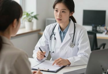 A nutritionist discussing a meal plan with a patient in a bright consultation office, natural lighting, professional and healthy corporate vibe.