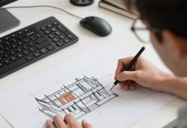 Professional portrait photo of a 3D visualization artist in a modern studio setting