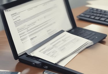 Close-up of hands typing on a keyboard with a computer screen in the background.