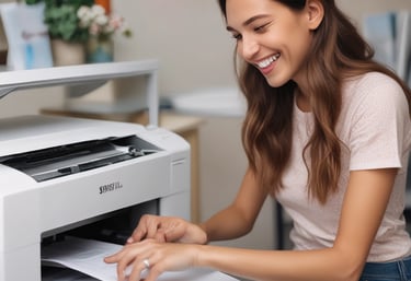 Modern printer setup ready for rental in a clean, organized workspace.