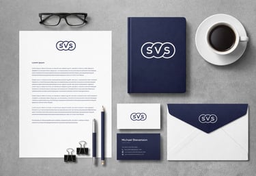 SVS markası için hazırlanan kurumsal kimlik ve stationery tasarım çalışmaları