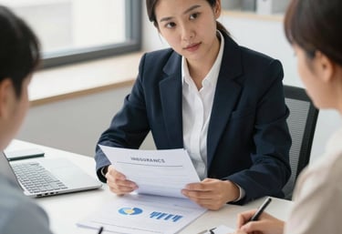 Close-up of hands reviewing mutual fund documents with a calculator and laptop.
