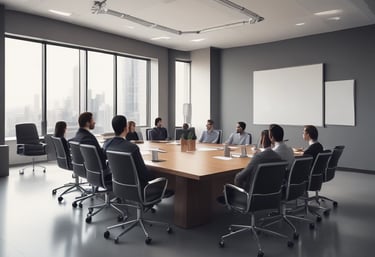 A professional team discussing debt recovery strategies in an office setting.