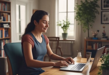 Nurse attentively learning ear lavage techniques using online course materials.