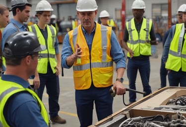 A professional team collaborating over AI-enhanced project management tools on a large screen.
