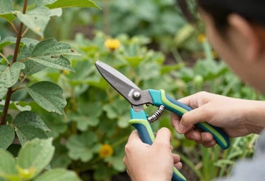 A warm, candid photo of the Fois Eco Green team working together outdoors in a lush garden.