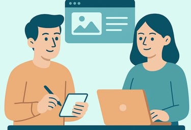 Focus training and productivity growth illustration of two people working on digital devices