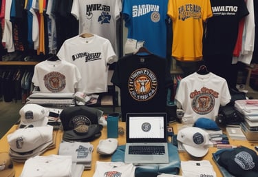 A creative workspace with a laptop displaying a vibrant artist portfolio website.