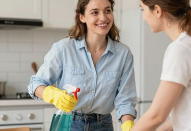 A caregiver assisting an elderly person with grocery shopping in a sunny neighborhood.