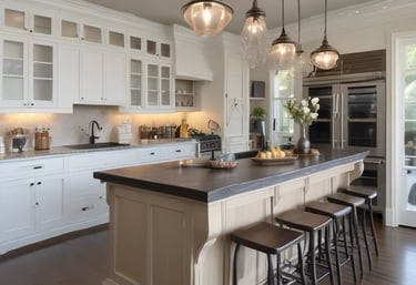 A cozy modern living room featuring custom-built wooden shelves and cabinets with warm lighting.