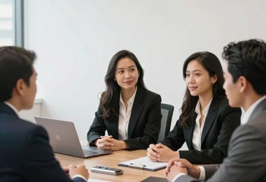 A friendly lawyer discussing legal matters with representatives of an NGO.