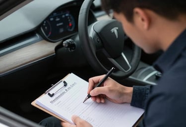 An adjuster assessing automotive damage with detailed notes and photos.