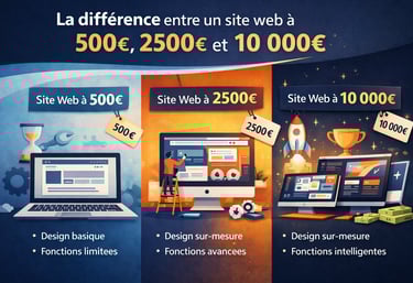 Une image comparative entre un site web à 500, 2500 et 10k