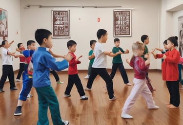 A peaceful workshop setting with participants learning tai chi principles outdoors.