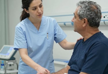 A compassionate caregiver assisting an elderly patient at home.