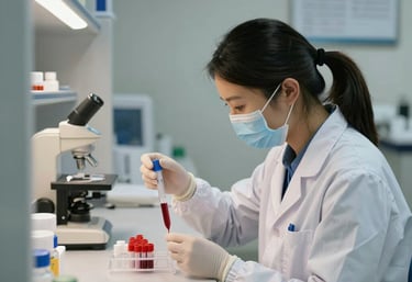 Mobile healthcare professional performing blood draw outside a residential home.