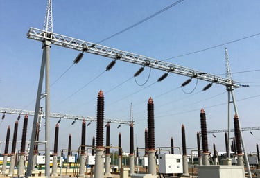 Power plant with glowing flames representing conventional energy sources.