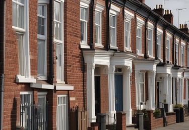 A sleek modern property under renovation bathed in gold-accented twilight.