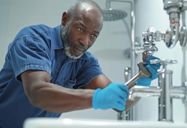 Un plombier professionnel répare un robinet de lavabo de salle de bain avec une clé pour l’entretien