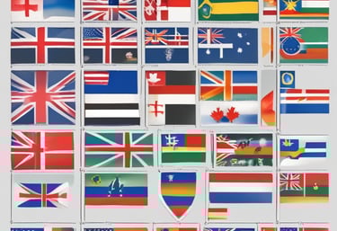 A friendly consultant advising a student with international flags in the background.