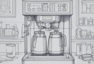 Close-up of a steaming cup of coffee with the Chicago skyline blurred in the background.