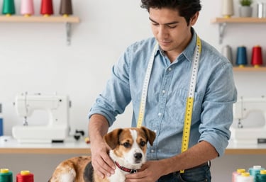 hombre tomando medidas de un perrito