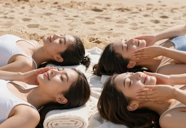 A serene moment with soft lighting showing hands gently massaging the cheeks.