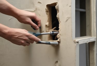 Garden maintenance worker carefully trimming hedges under bright sunlight.