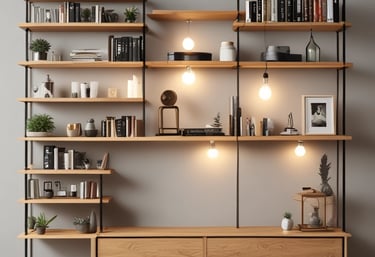 A diligent handyman installing a shelf securely in a modern apartment.