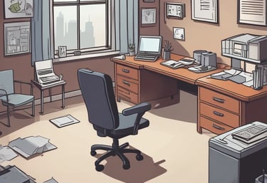 A bright, modern office space with desks and chairs overlooking Lan Kwai Fong streets.