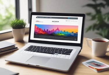 Close-up of a laptop screen showing a clean, modern website design in progress.