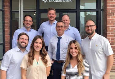 A happy family standing in front of their new home, smiling and holding keys.