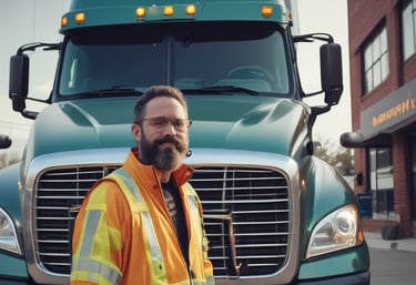 A sleek semi-truck glowing with electric purple neon lights against a dark night highway.