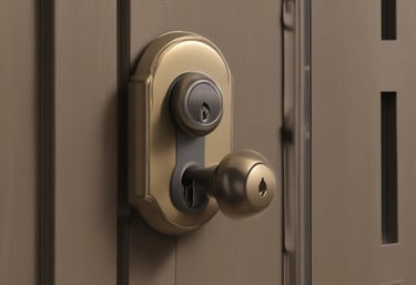 Close-up of a secure lock on a business door, symbolizing safety and trust.