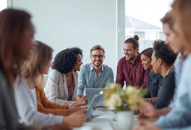 a group of people sitting around a table