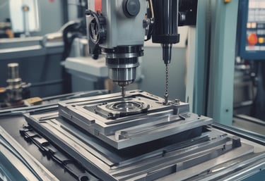 Close-up of a precision CNC milling machine working on a metal part.