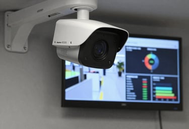 Close-up of advanced perimeter sensors integrated with AI-powered video cameras in an industrial setting.