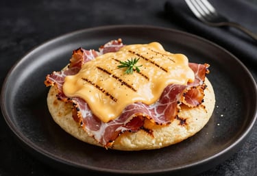 Close-up of a golden, freshly grilled arepa with melted cheese oozing out.