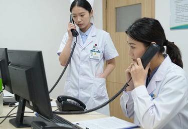A sleek dealership office with staff using GoTo Connect on desktop phones.