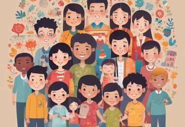 A diverse group of teachers and students engaged in a lively bilingual classroom discussion.