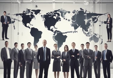 A confident business leader reviewing candidate profiles in a modern office.