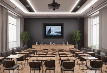 Photo of a friendly language teacher in a cozy classroom setting.