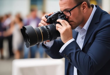 Photographer taking a high-resolution photo at an outdoor event.