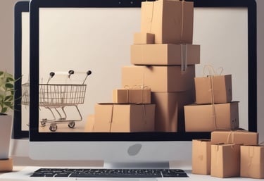 A friendly portrait of Kate Weyashi working at her laptop with dropshipping products around her.