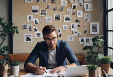 two men sitting at a table with a laptop